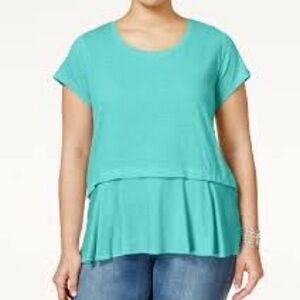 Style & Co Short-Sleeve Flounce-Hem Teal Top Womens Size Small Oversized